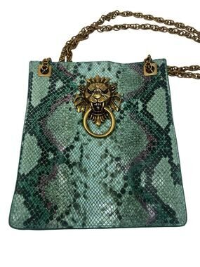 Sharif 1827 Lion Lionsgate Green Snakeskin Leather Chain Purse & Cardholder